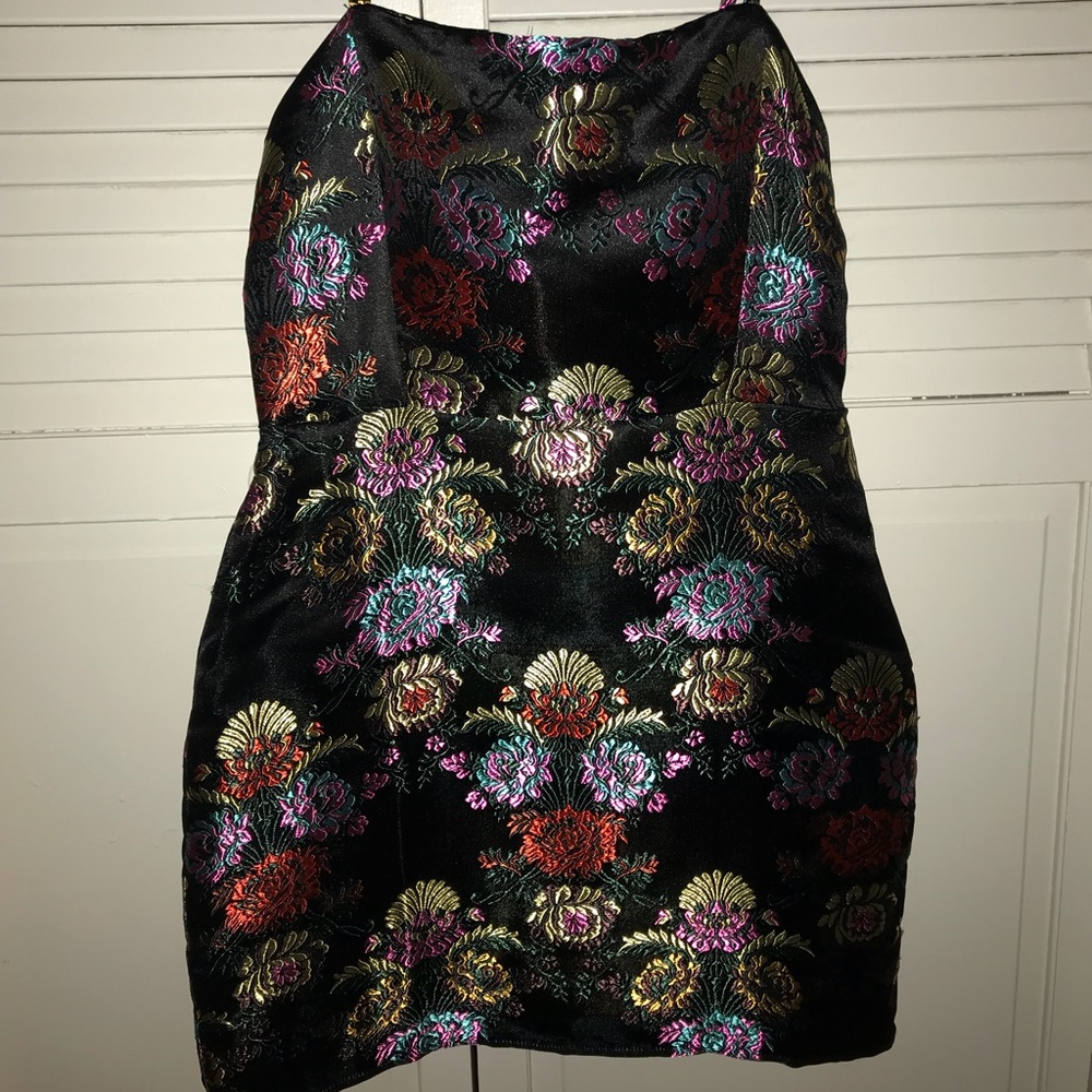 Zara Colorful Brocade Design Silk Mini Dress S